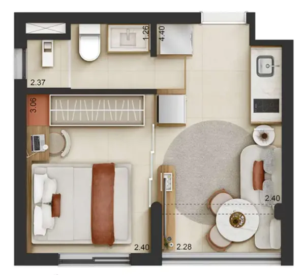 Planta 1 Dorm — 24,40 a 25,47m²