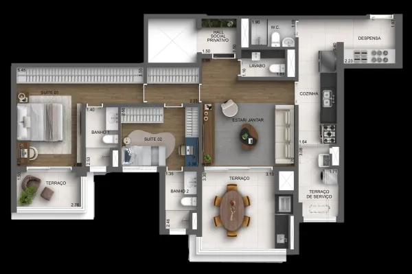 2 Suítes — 114m²