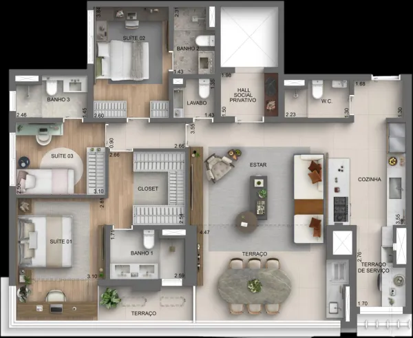 3 Suítes — 136m²